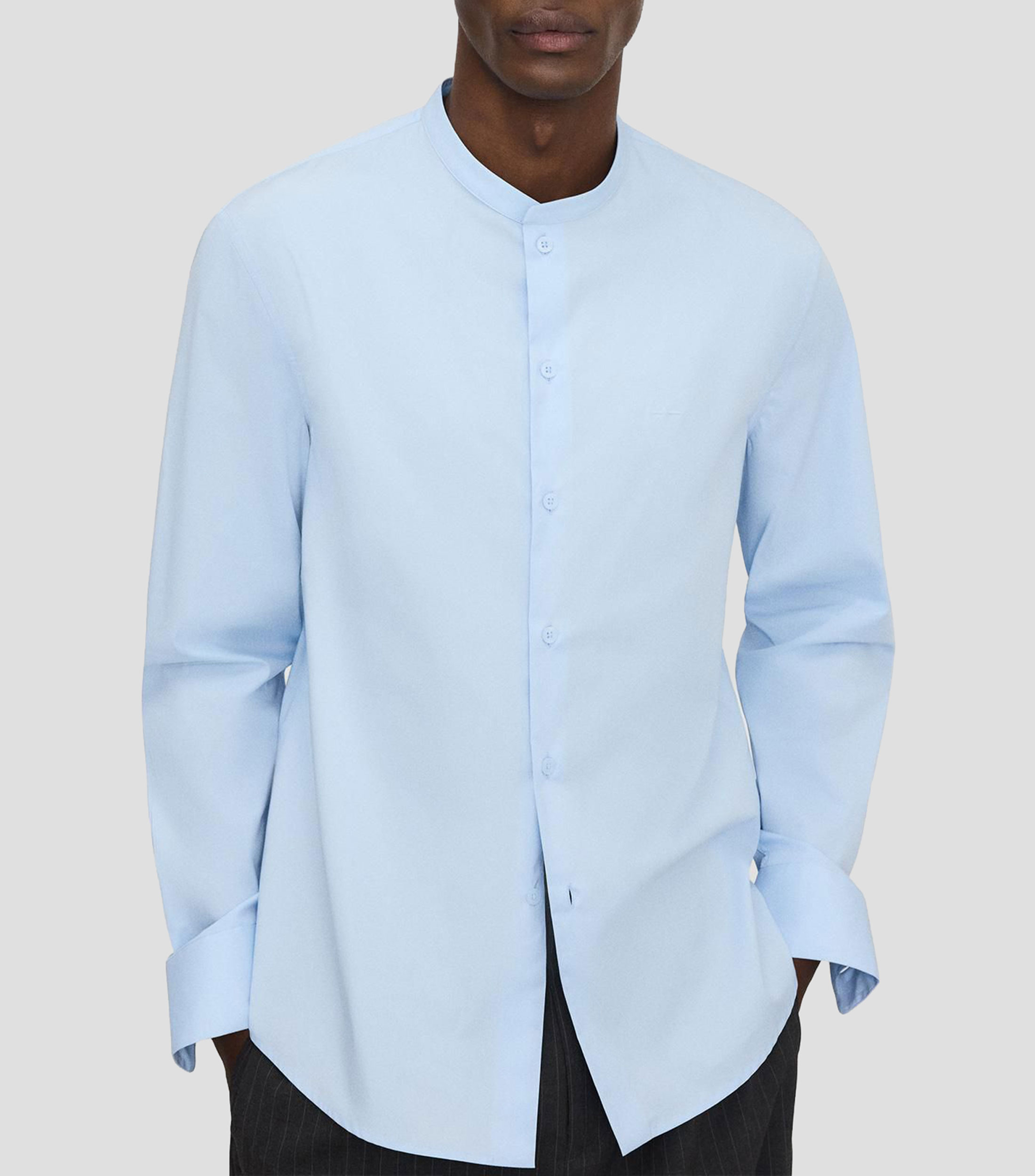 Camisa lisa cuello mao manga larga Hombre